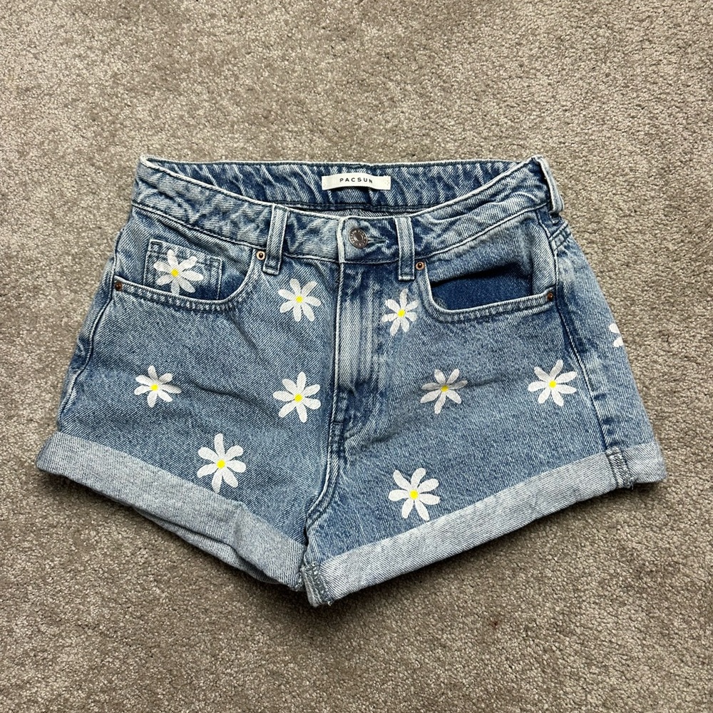 PacSun Blue Denim Shorts with Daisy Embroidery